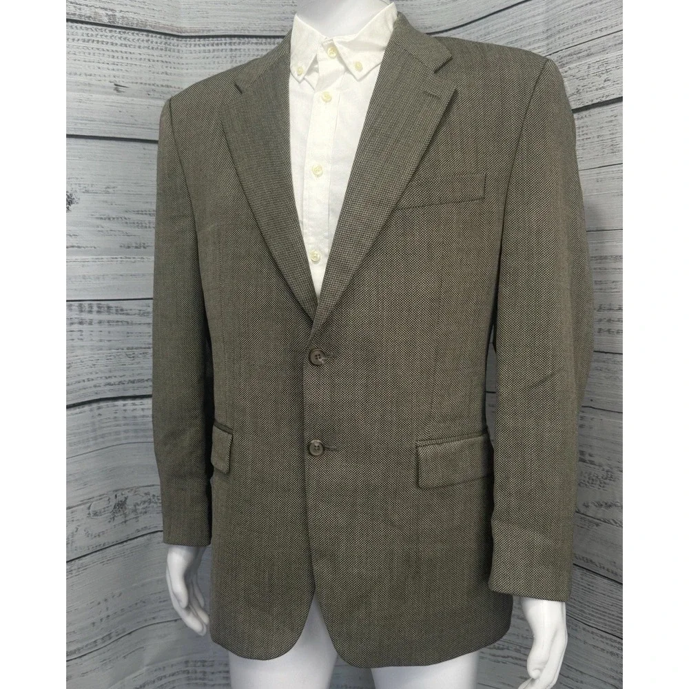 VTG '98 Polo University Ralph Lauren Blazer 42R 100% Wool Tweed Herringbone Gray